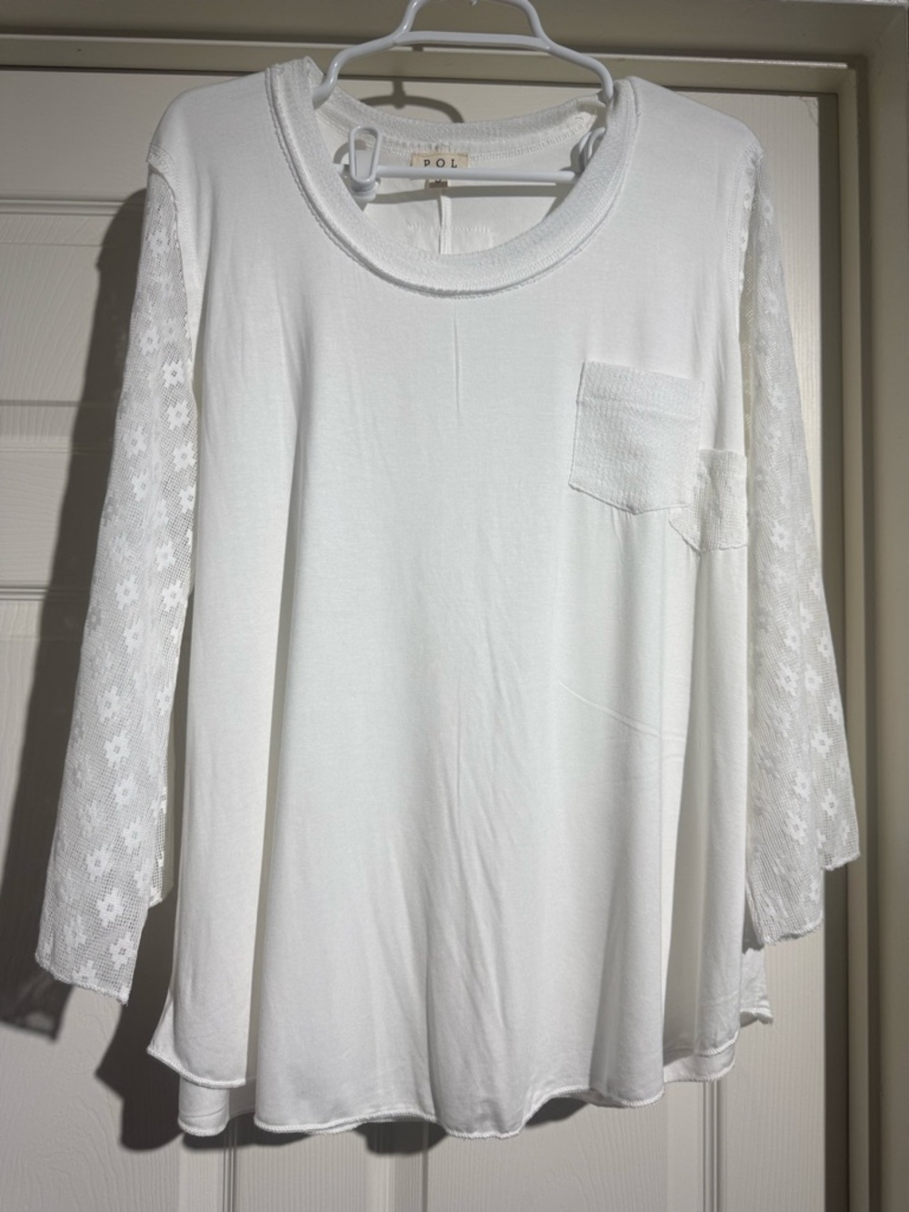 POL White Lace-Sleeve Pocket Tunic